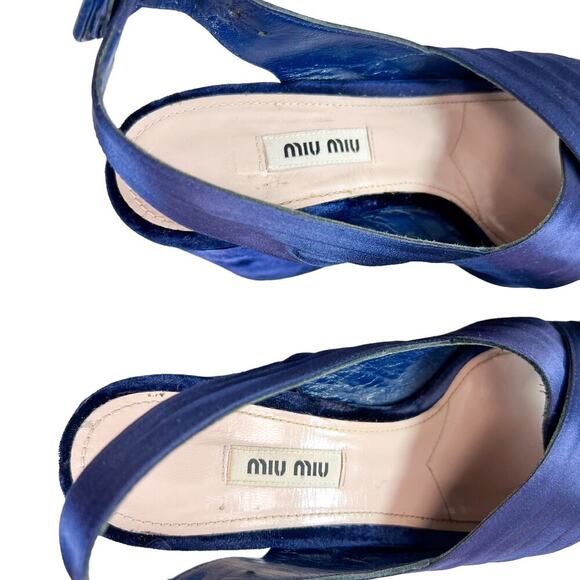 Miu Miu Navy Velvet and Satin Platform Heels Size 38 - Picture 2 of 7